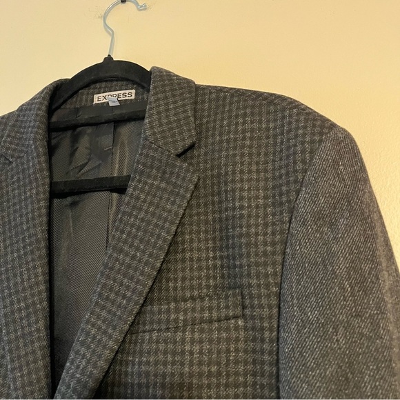 Express photographer fitted men’s wool blend fine plaid twill blazer EUC - Picture 3 of 13